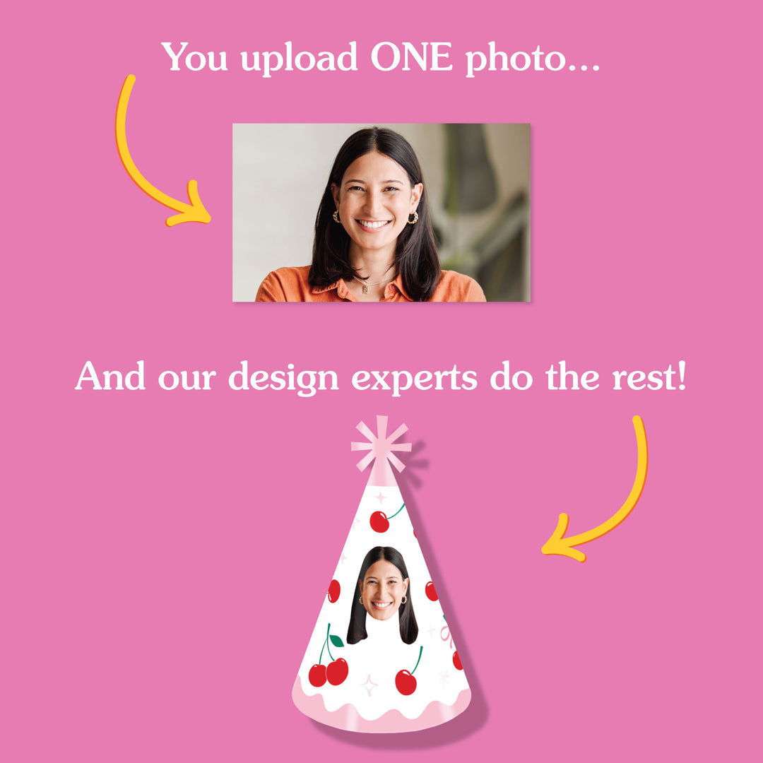 Custom Face Cherry Cone Hats - 8 Ct