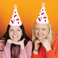 Cherry Cone Party Hats - Set of 8 (Standard Size)