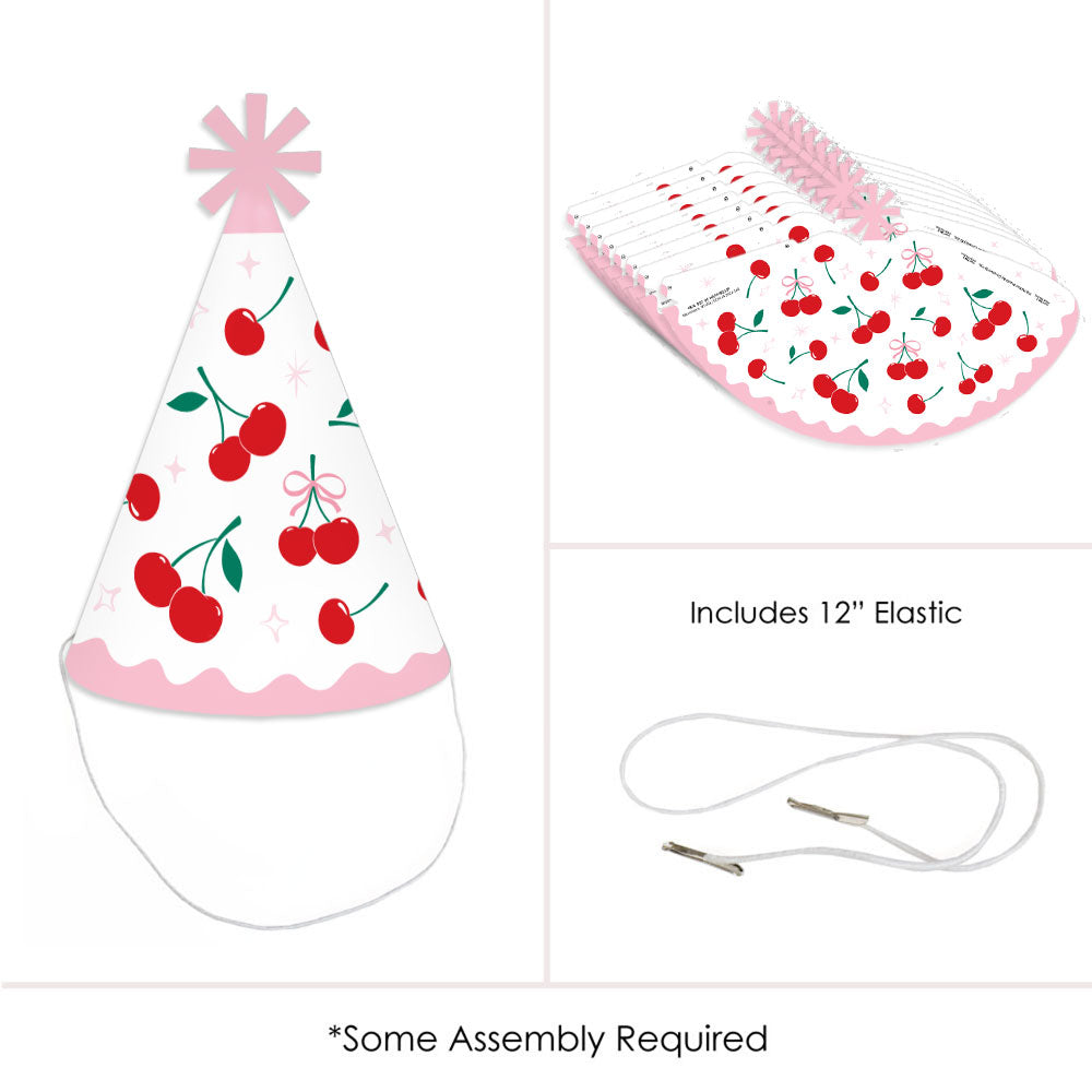 Cherry Cone Party Hats - Set of 8 (Standard Size)