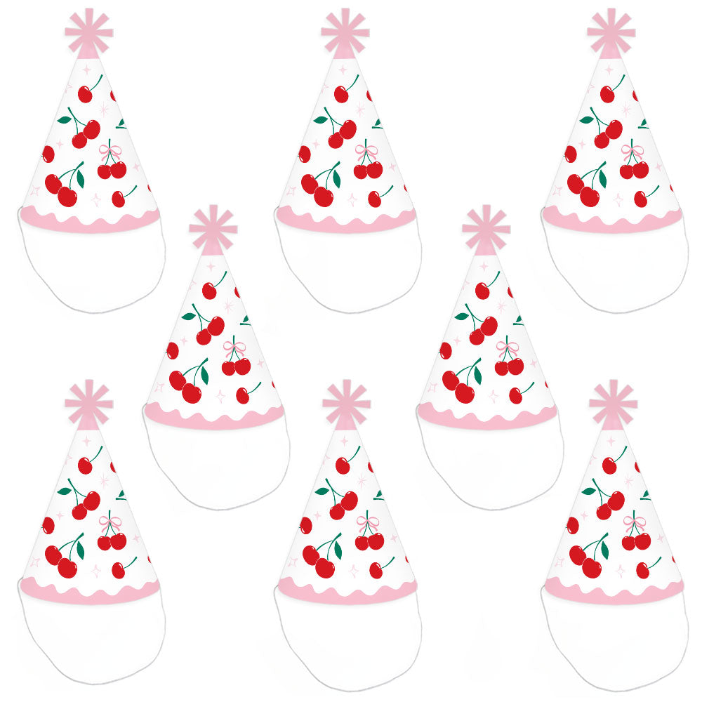 Cherry Cone Party Hats - Set of 8 (Standard Size)