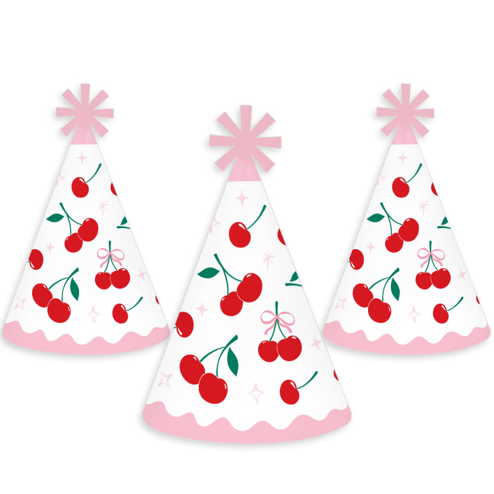 Cherry Cone Party Hats - Set of 8 (Standard Size)