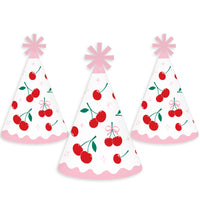 Cherry Cone Party Hats - Set of 8 (Standard Size)