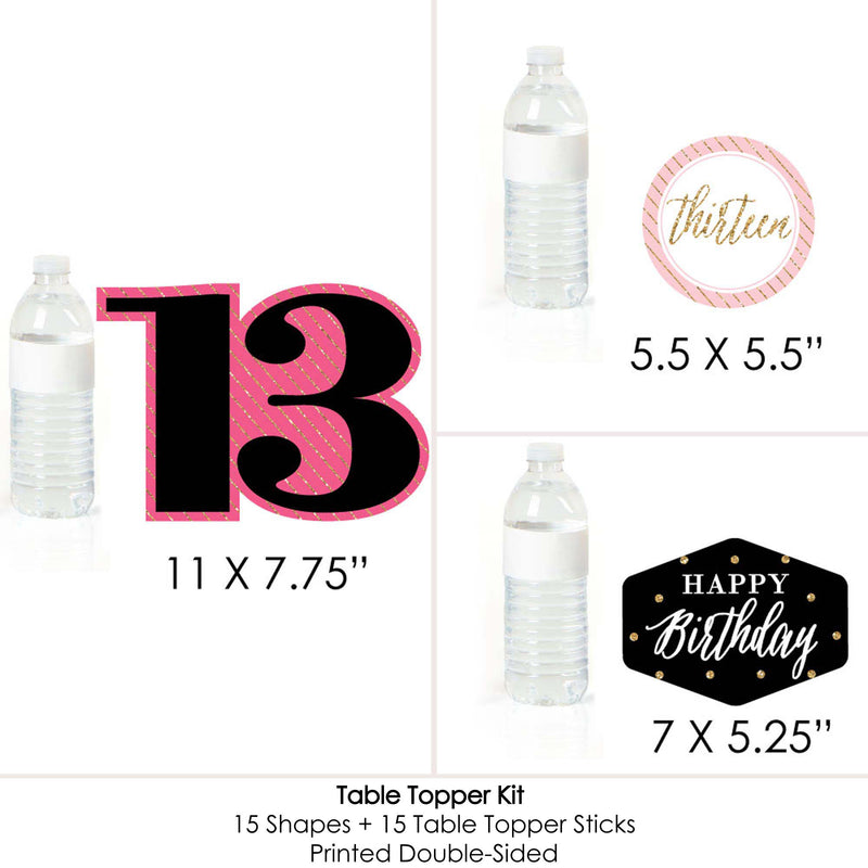Chic 13th Birthday - Pink, Black and Gold - Birthday Party Centerpiece Sticks - Table Toppers - Set of 15