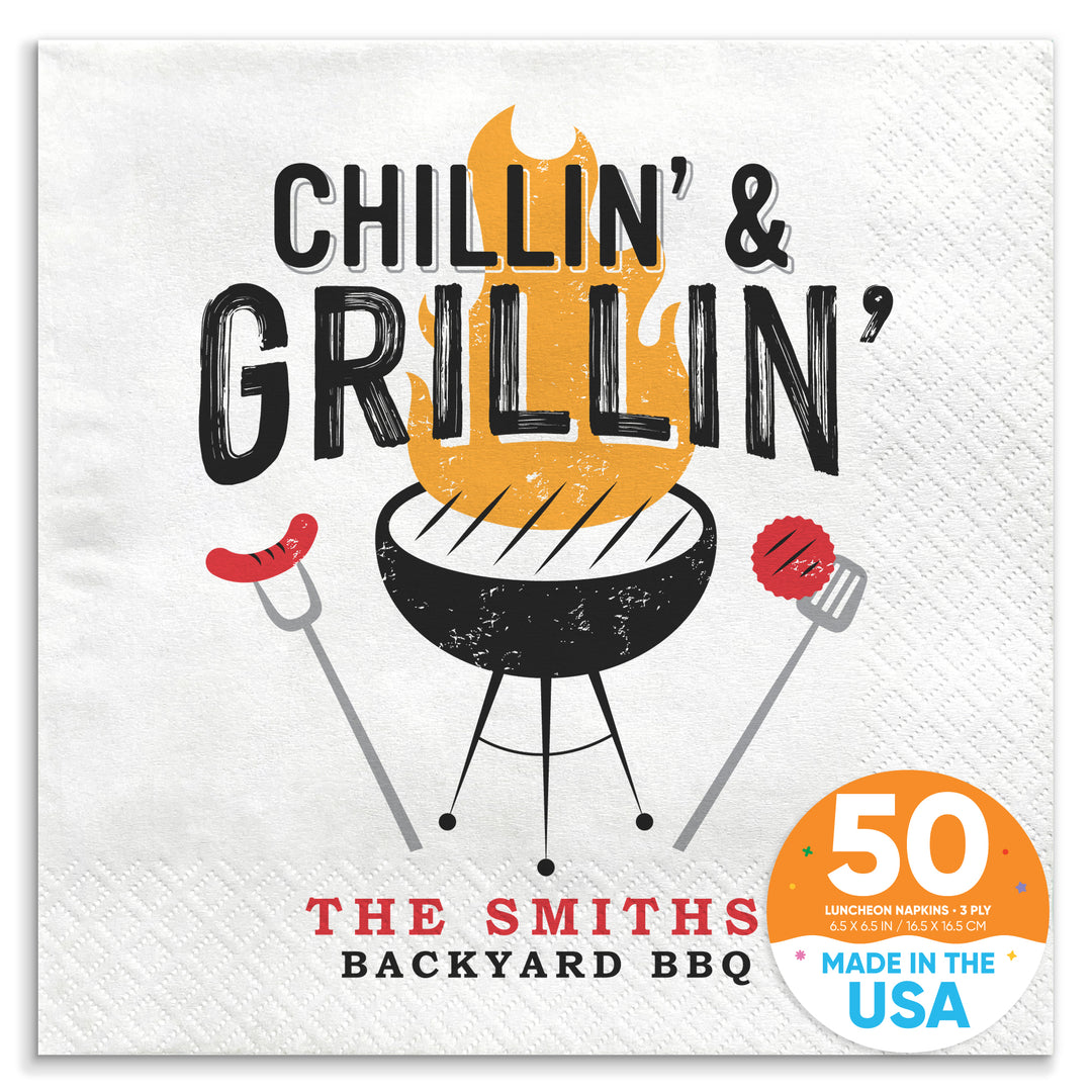 Custom Text - Chillin' & Grillin' Napkins - 50 Ct