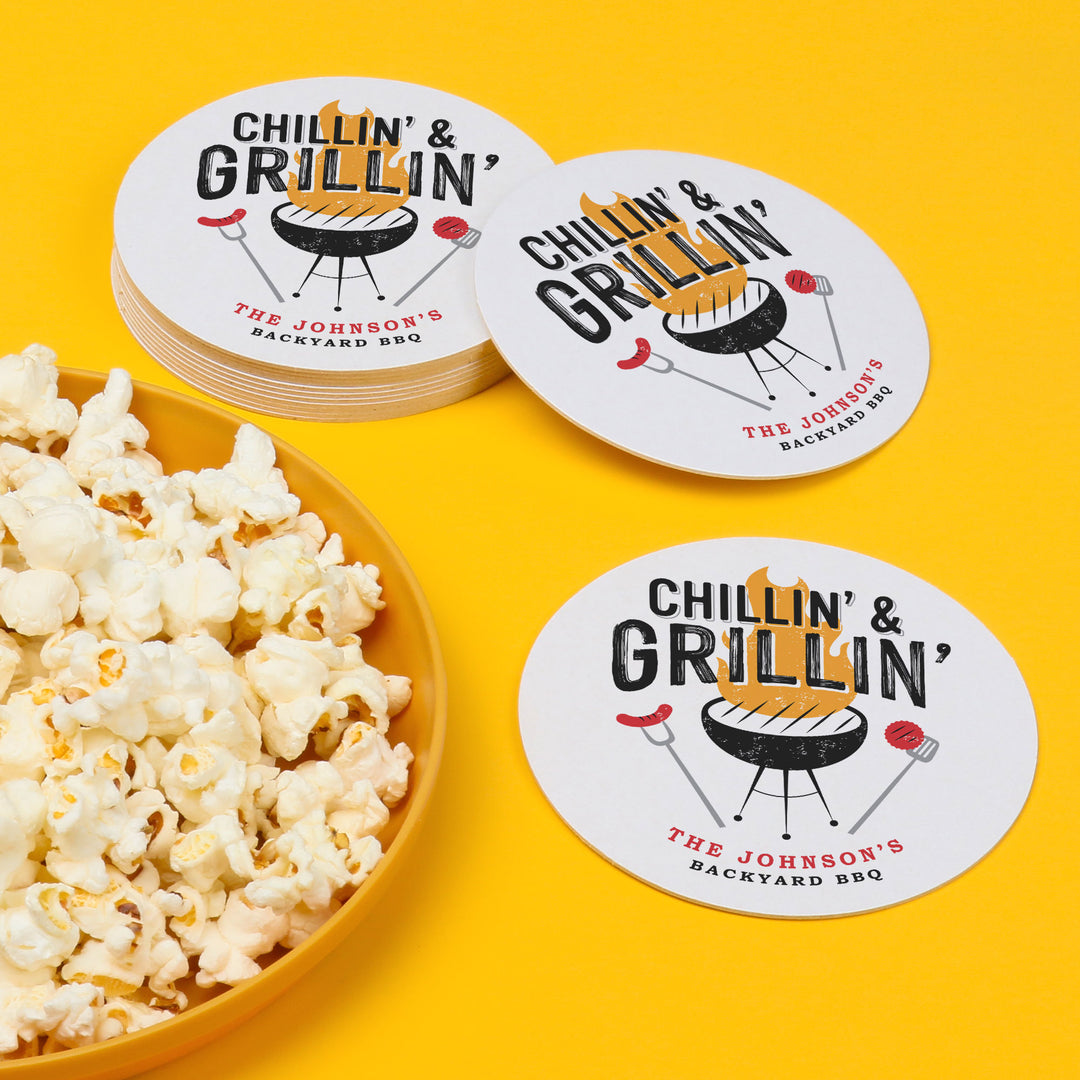 Custom Text Coasters - Chillin' & Grillin'