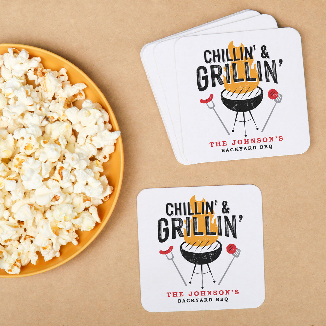 Custom Text Coasters - Chillin' & Grillin'