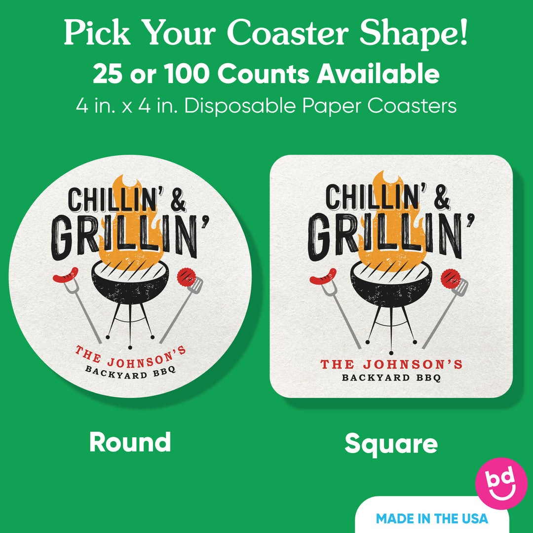 Custom Text Coasters - Chillin' & Grillin'