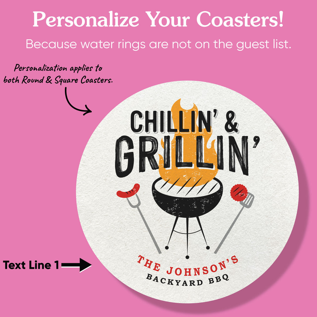 Custom Text Coasters - Chillin' & Grillin'