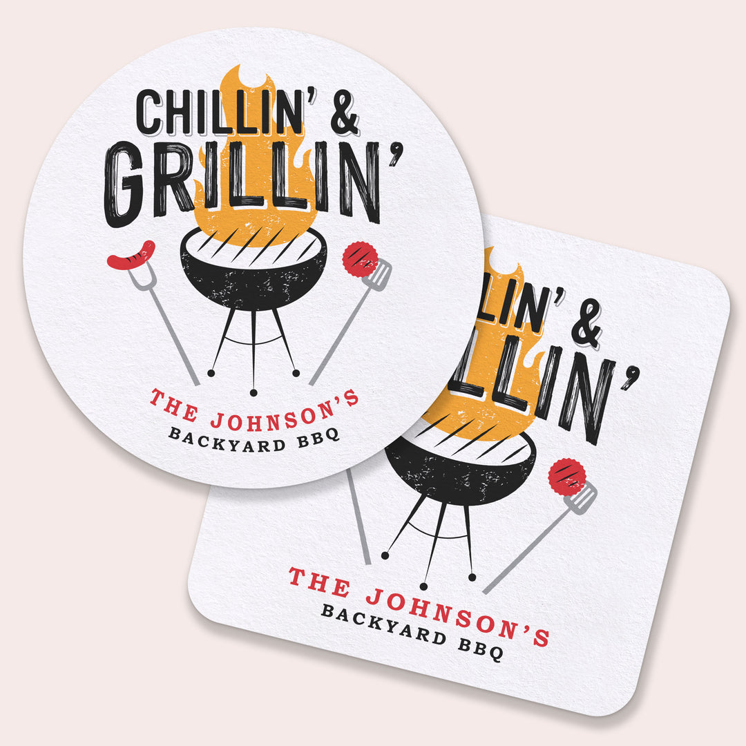 Custom Text Coasters - Chillin' & Grillin'