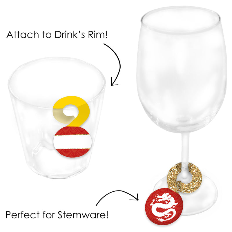 Chinese New Year - 2024 Year of the Dragon Paper Beverage Markers for Glasses - Drink Tags - Set of 24