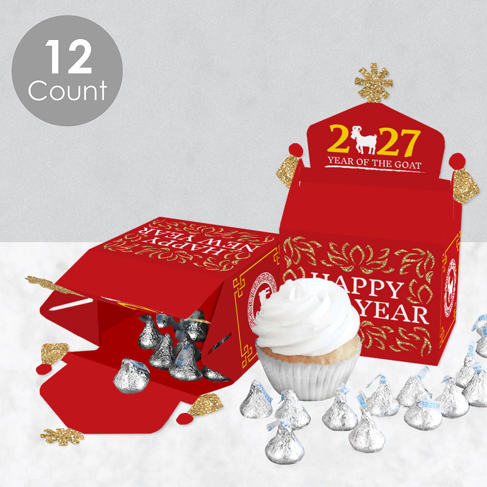 Chinese New Year - Treat Box Party Favors - 2027 Year of the Goat Goodie Gable Boxes - Set of 12