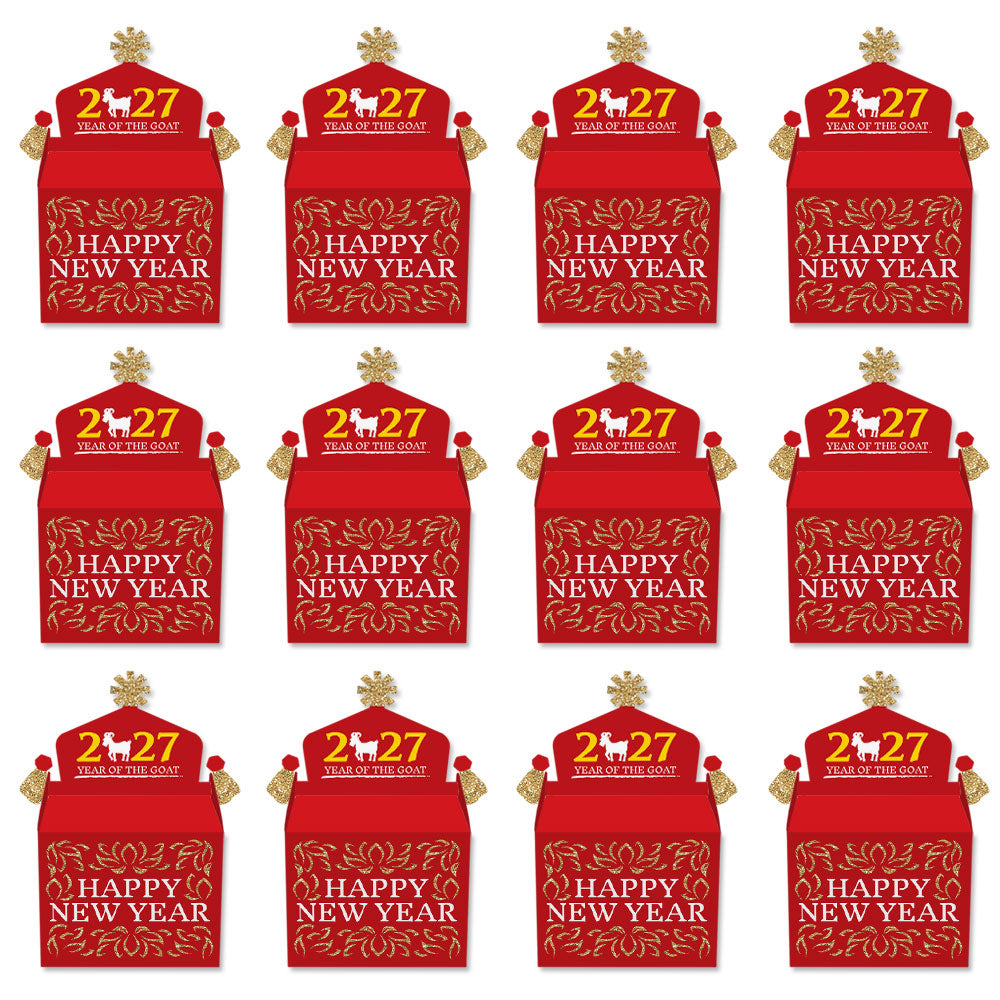 Chinese New Year - Treat Box Party Favors - 2027 Year of the Goat Goodie Gable Boxes - Set of 12