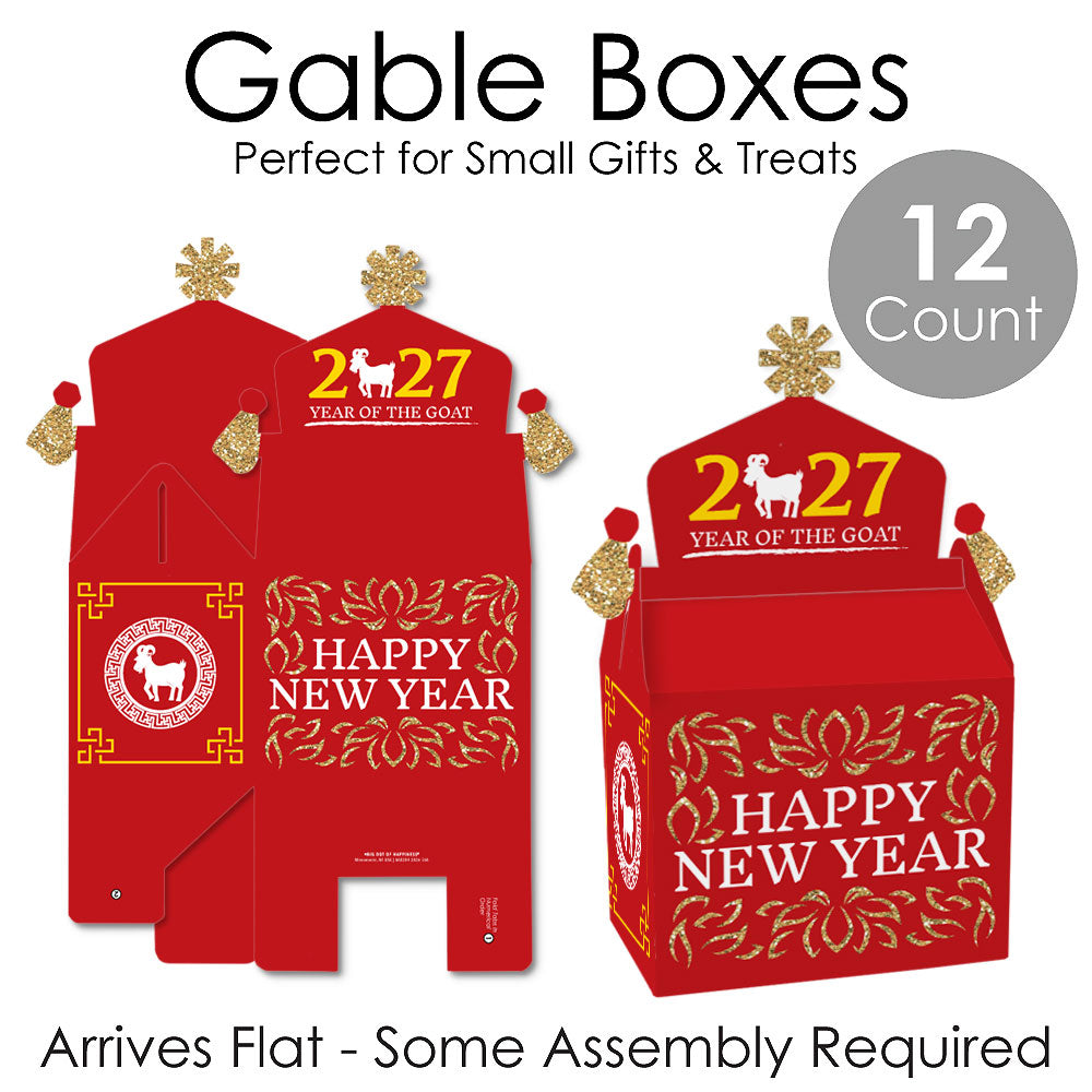 Chinese New Year - Treat Box Party Favors - 2027 Year of the Goat Goodie Gable Boxes - Set of 12