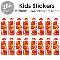Chinese New Year - 2026 Year of the Horse Favor Kids Stickers - 16 Sheets - 256 Stickers