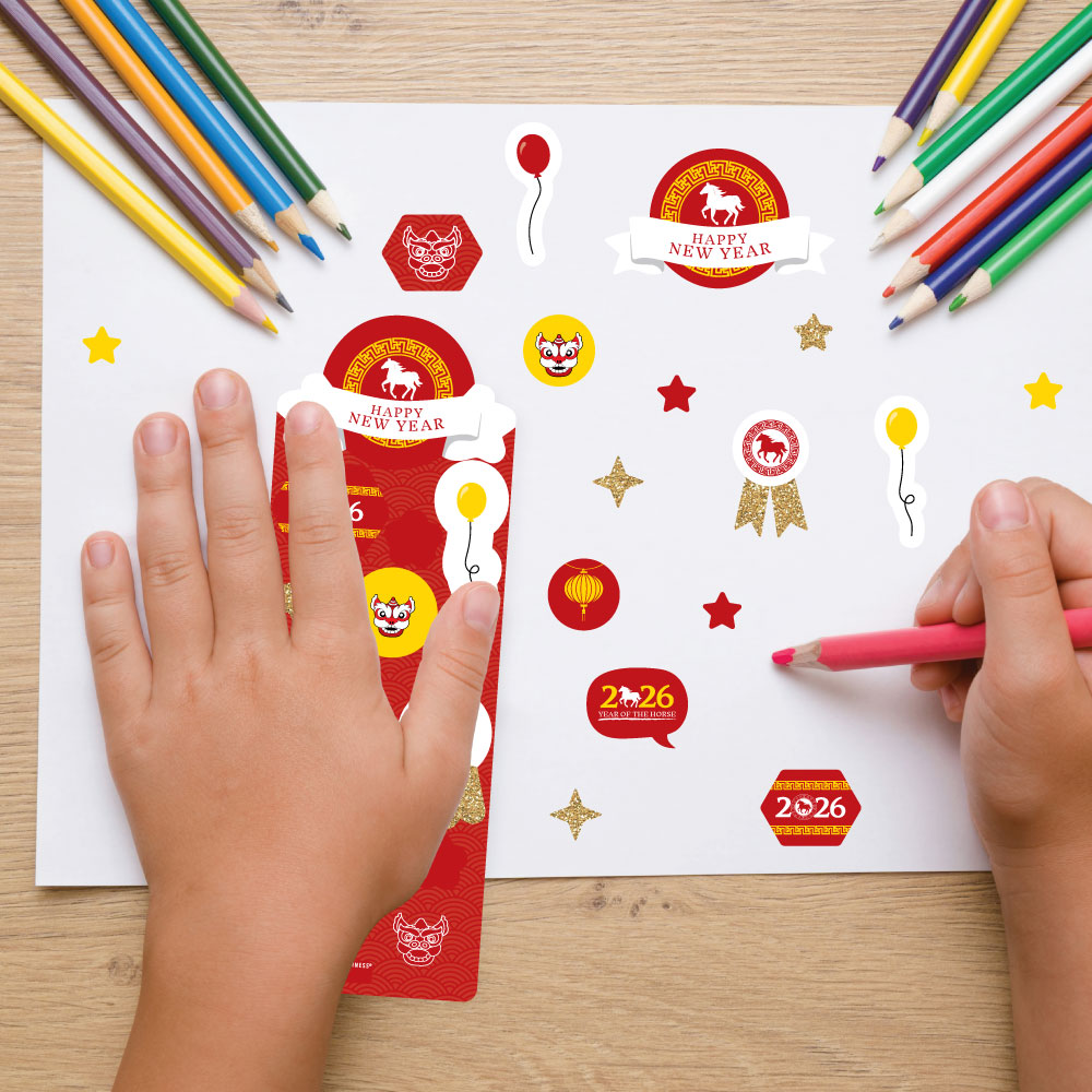 Chinese New Year - 2026 Year of the Horse Favor Kids Stickers - 16 Sheets - 256 Stickers