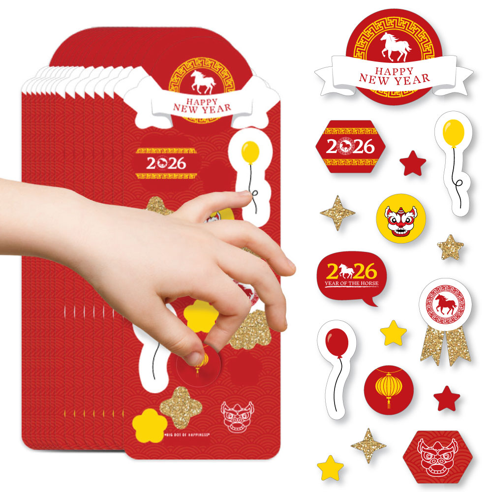 Chinese New Year - 2026 Year of the Horse Favor Kids Stickers - 16 Sheets - 256 Stickers