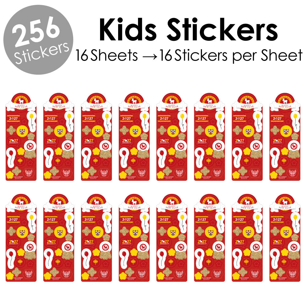 Chinese New Year - 2027 Year of the Goat Favor Kids Stickers - 16 Sheets - 256 Stickers