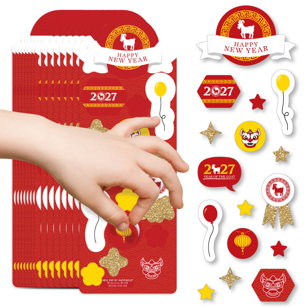 Chinese New Year - 2027 Year of the Goat Favor Kids Stickers - 16 Sheets - 256 Stickers