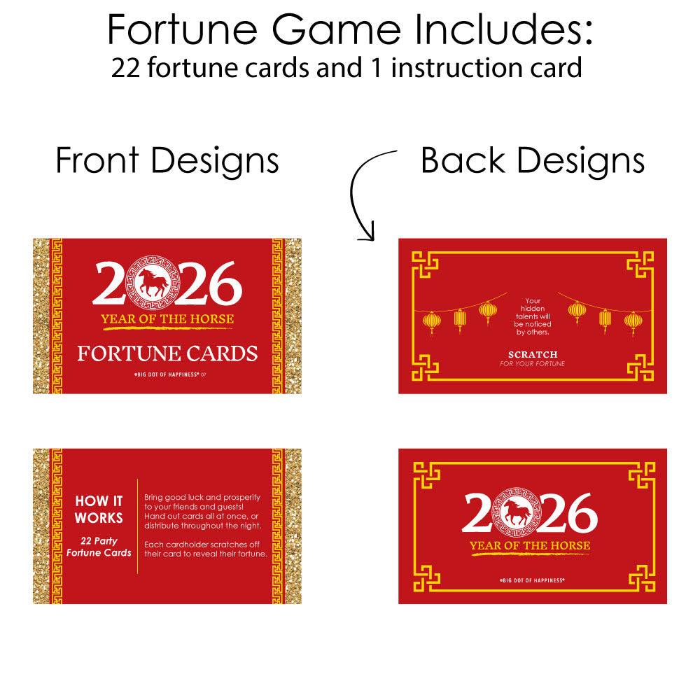 Chinese New Year - 2026 Year of the Horse Game Scratch Off Fortune Cards - 22 Count