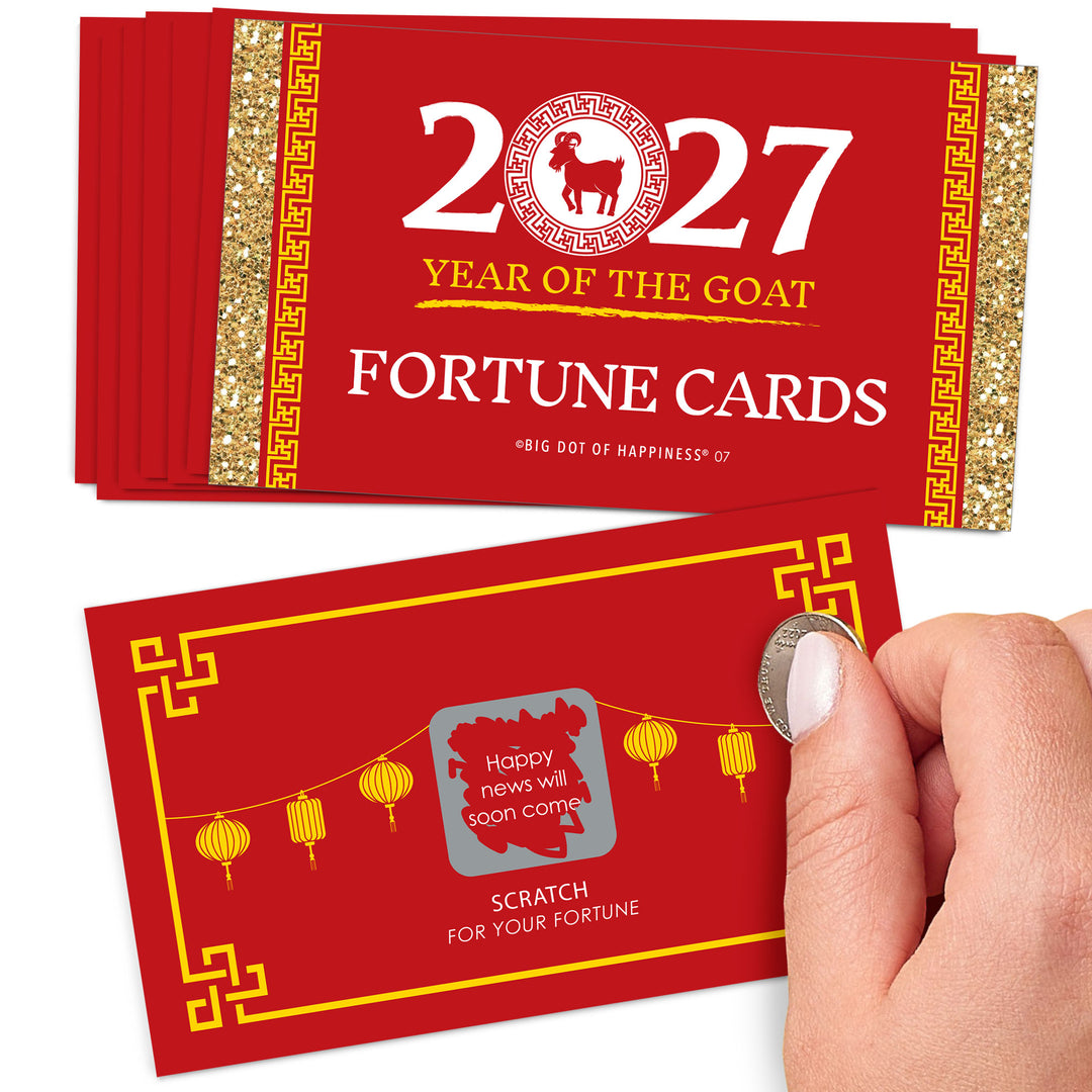 Chinese New Year - 2027 Year of the Goat Game Scratch Off Fortune Cards - 22 Count