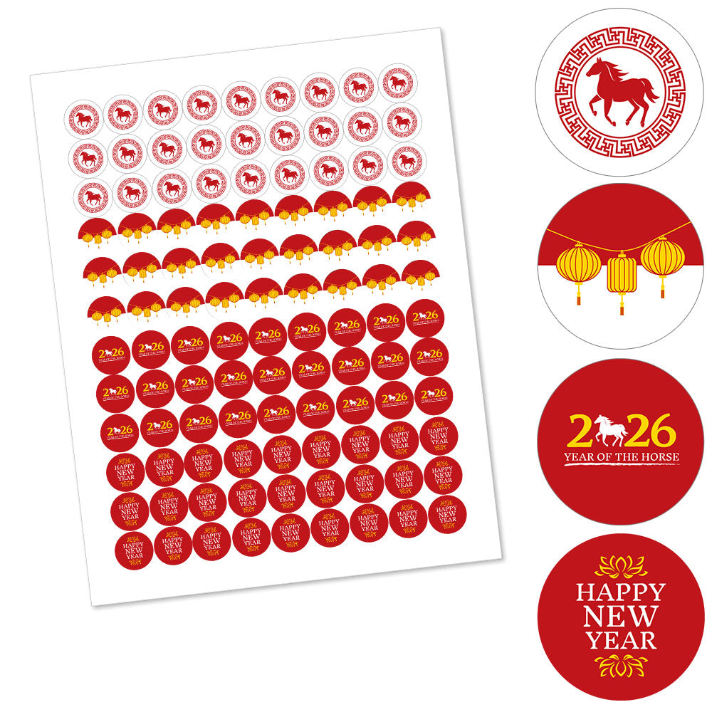 Chinese New Year - 2026 Year of the Horse Round Candy Sticker Favors - Labels Fit Chocolate Candy (1 sheet of 108)