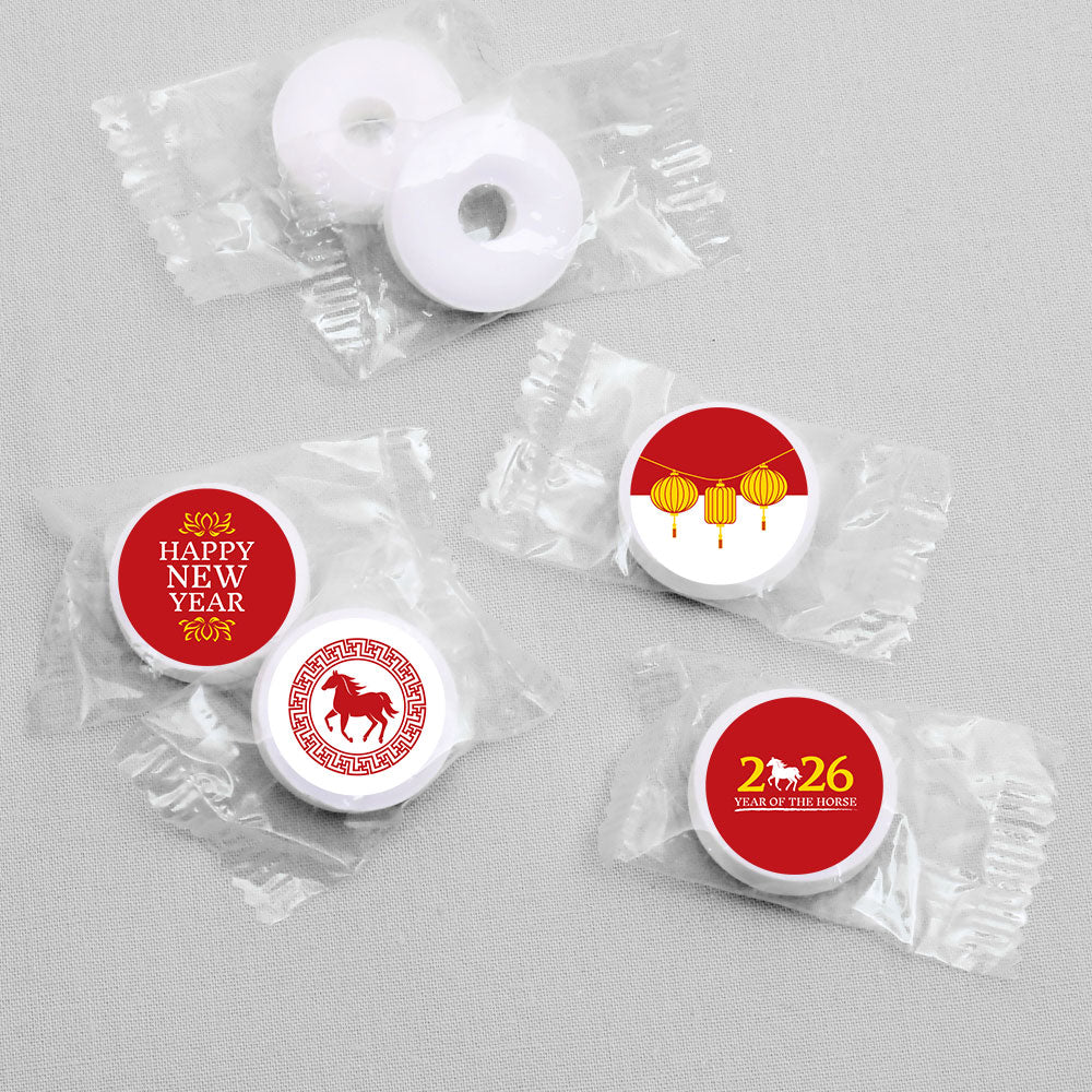 Chinese New Year - 2026 Year of the Horse Round Candy Sticker Favors - Labels Fit Chocolate Candy (1 sheet of 108)