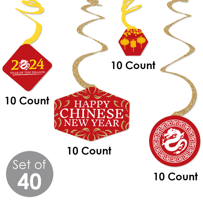 Chinese New Year - 2024 Year of the Dragon Hanging Decor - Party Decoration Swirls - Set of 40