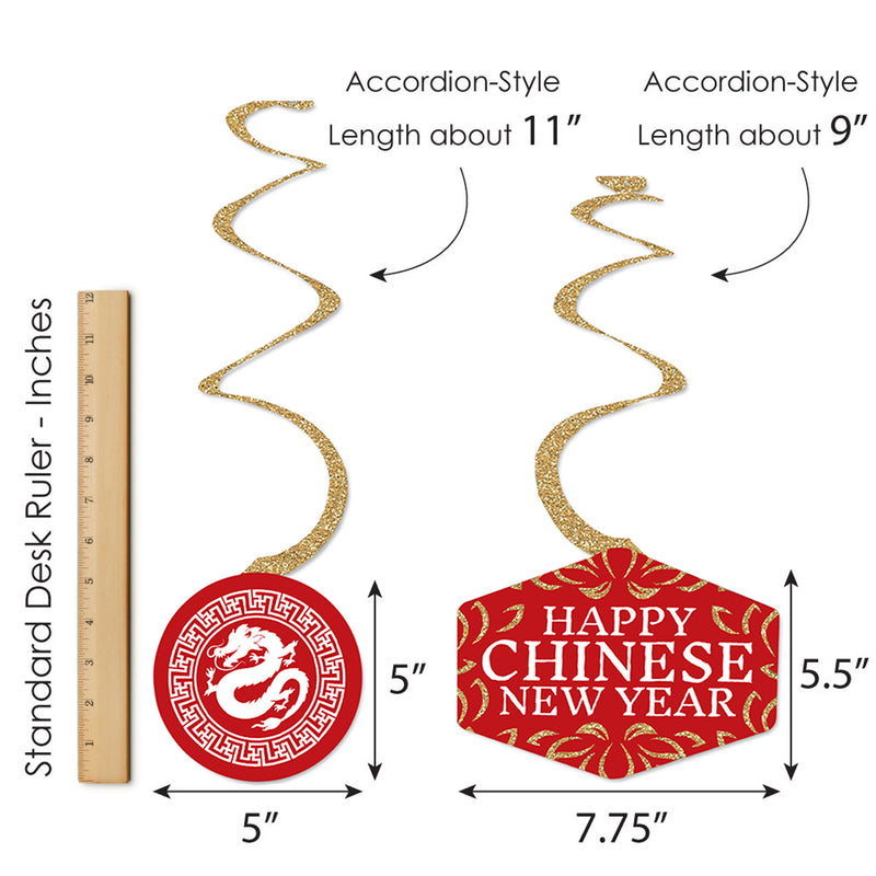 Chinese New Year - 2024 Year of the Dragon Hanging Decor - Party Decoration Swirls - Set of 40