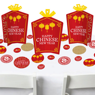 Big Dot of Happiness Lanterns 2023 Lunar New Year Paper Charger and Table Decorations - Chargerific Kit - Place Setting for 8 - Red