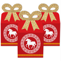 Chinese New Year - Square Favor Gift Boxes - 2026 Year of the Horse Bow Boxes - Set of 12