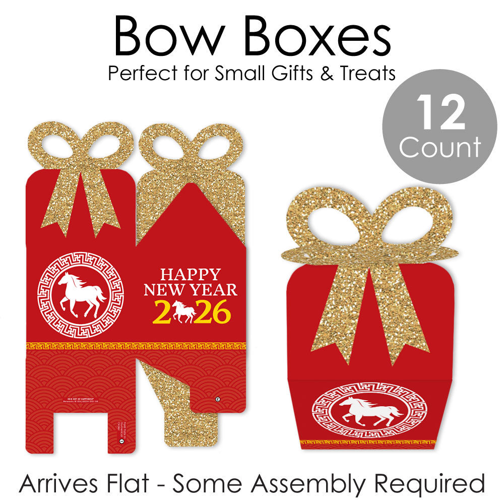Chinese New Year - Square Favor Gift Boxes - 2026 Year of the Horse Bow Boxes - Set of 12