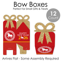 Chinese New Year - Square Favor Gift Boxes - 2026 Year of the Horse Bow Boxes - Set of 12