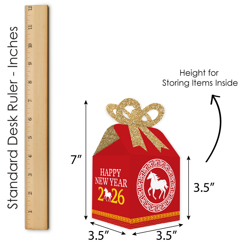 Chinese New Year - Square Favor Gift Boxes - 2026 Year of the Horse Bow Boxes - Set of 12