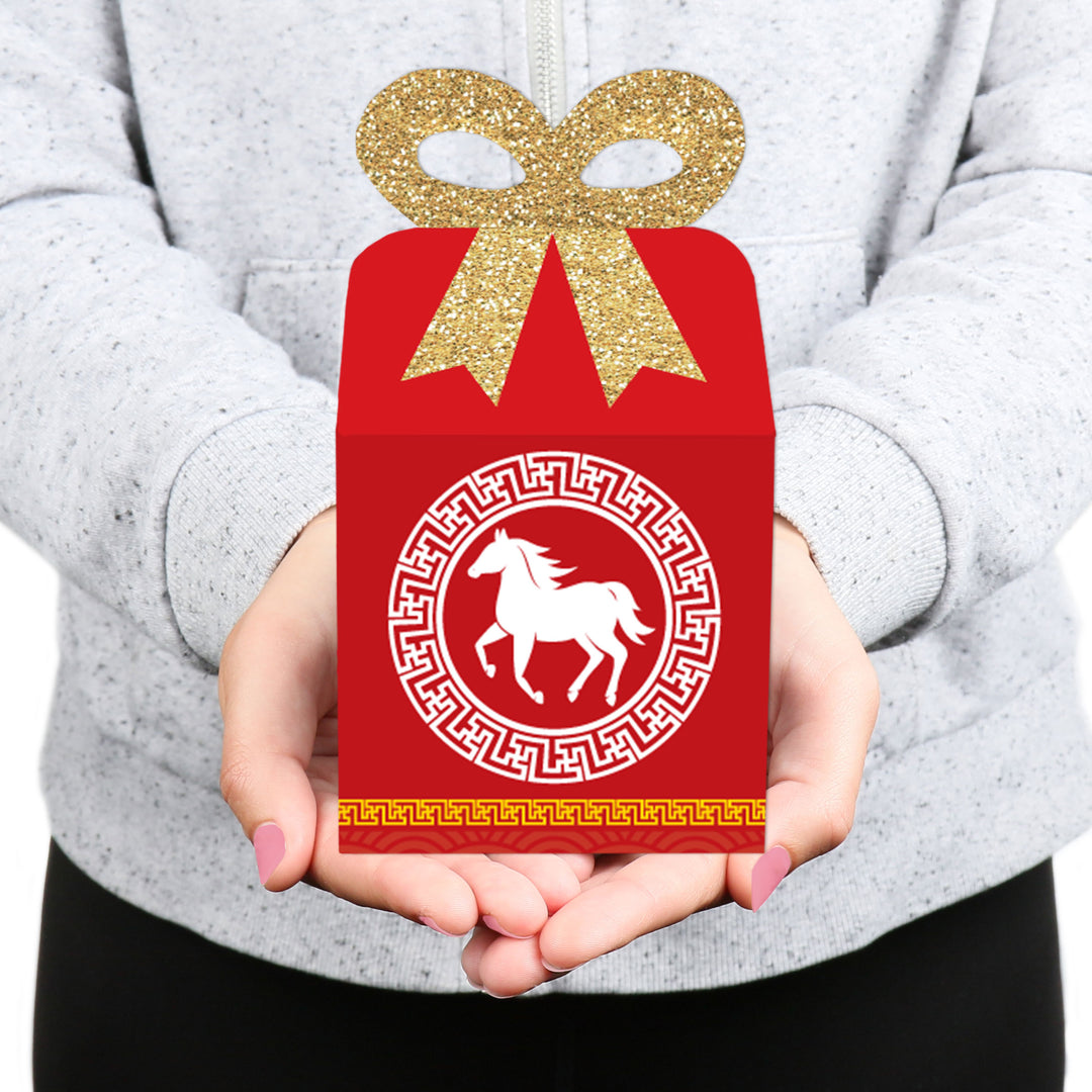 Chinese New Year - Square Favor Gift Boxes - 2026 Year of the Horse Bow Boxes - Set of 12