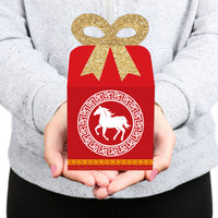 Chinese New Year - Square Favor Gift Boxes - 2026 Year of the Horse Bow Boxes - Set of 12