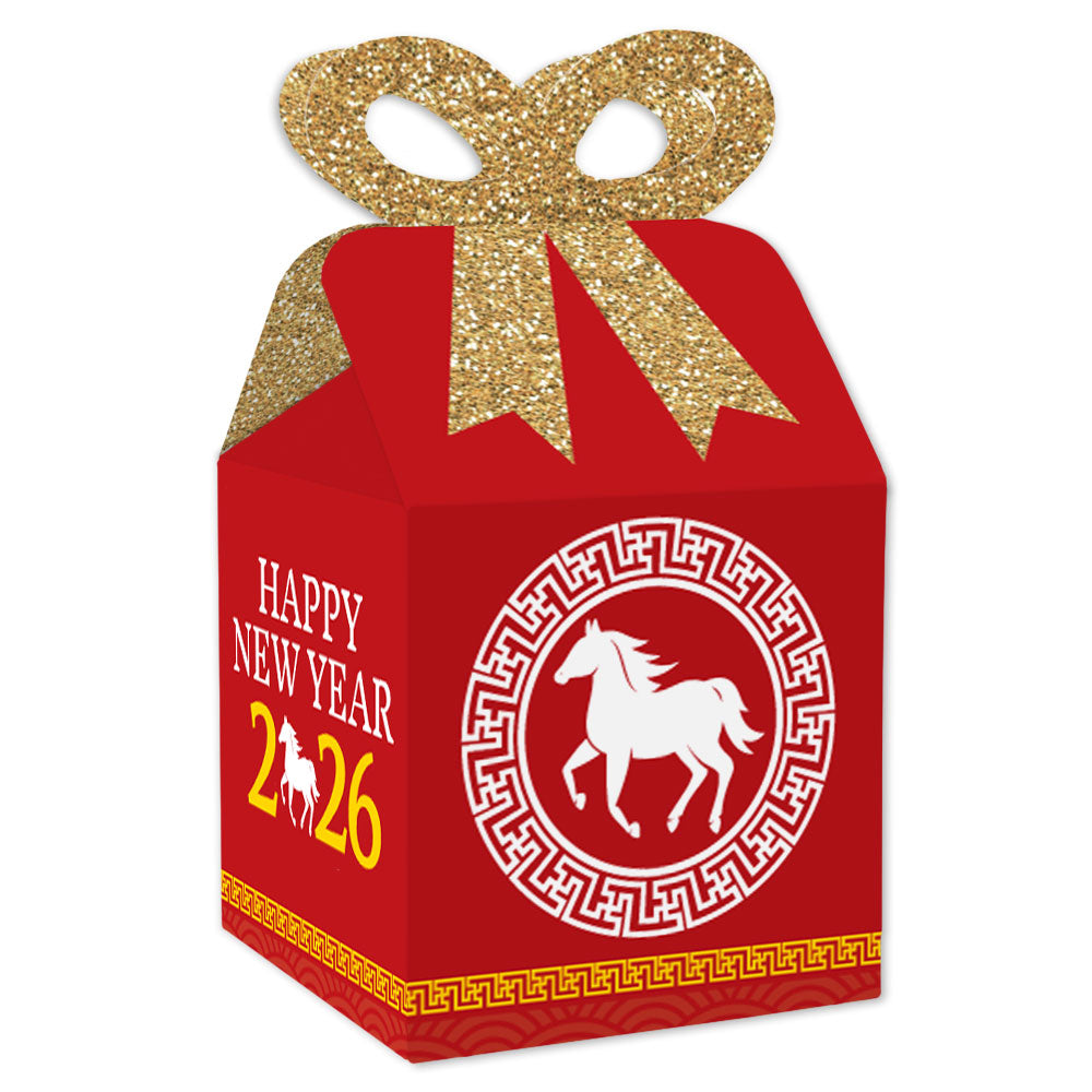 Chinese New Year - Square Favor Gift Boxes - 2026 Year of the Horse Bow Boxes - Set of 12