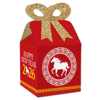 Chinese New Year - Square Favor Gift Boxes - 2026 Year of the Horse Bow Boxes - Set of 12
