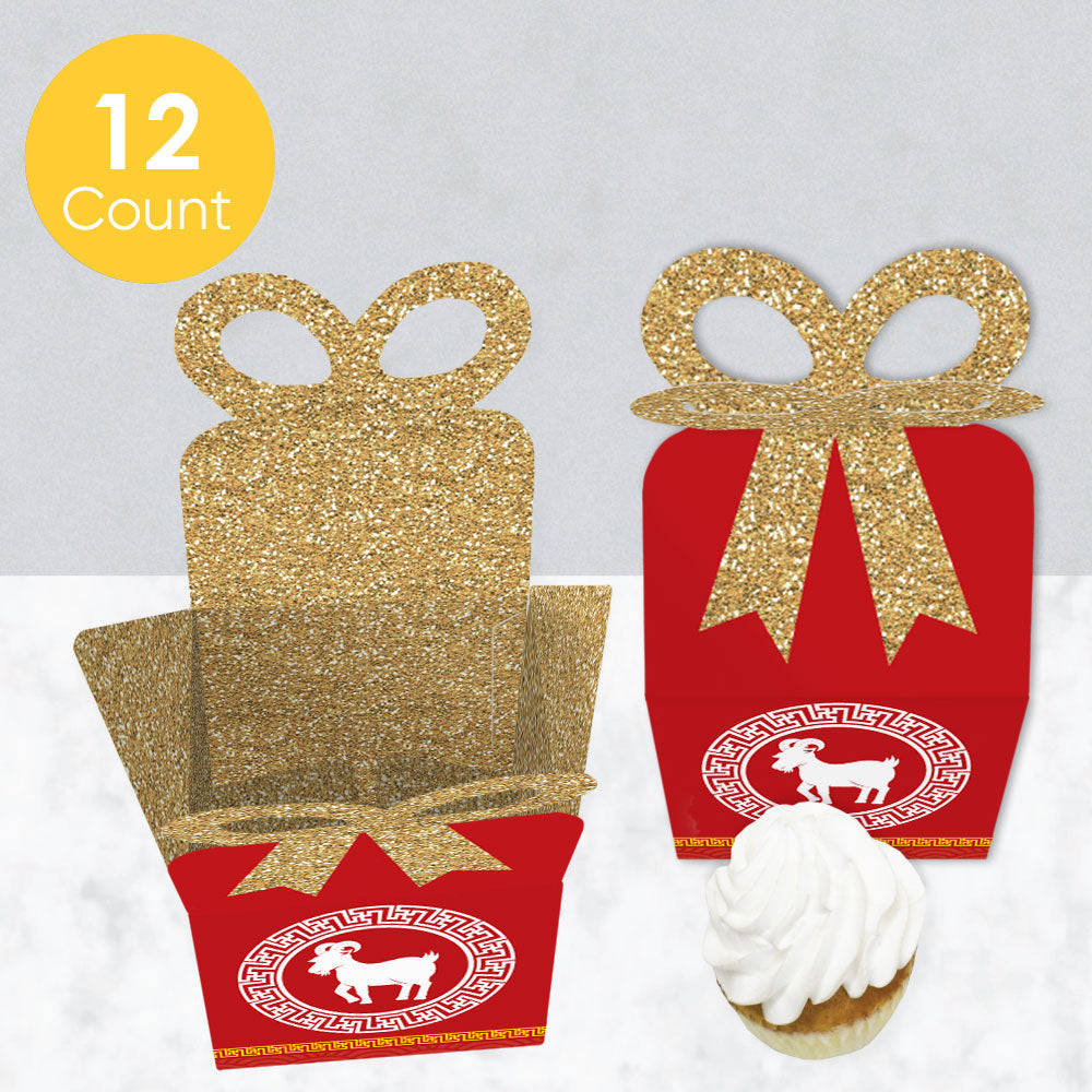 Chinese New Year - Square Favor Gift Boxes - 2027 Year of the Goat Bow Boxes - Set of 12
