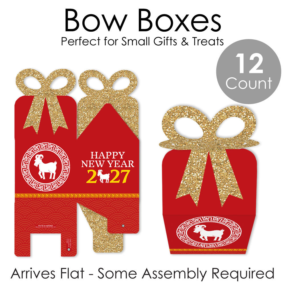 Chinese New Year - Square Favor Gift Boxes - 2027 Year of the Goat Bow Boxes - Set of 12