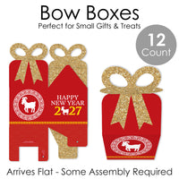 Chinese New Year - Square Favor Gift Boxes - 2027 Year of the Goat Bow Boxes - Set of 12