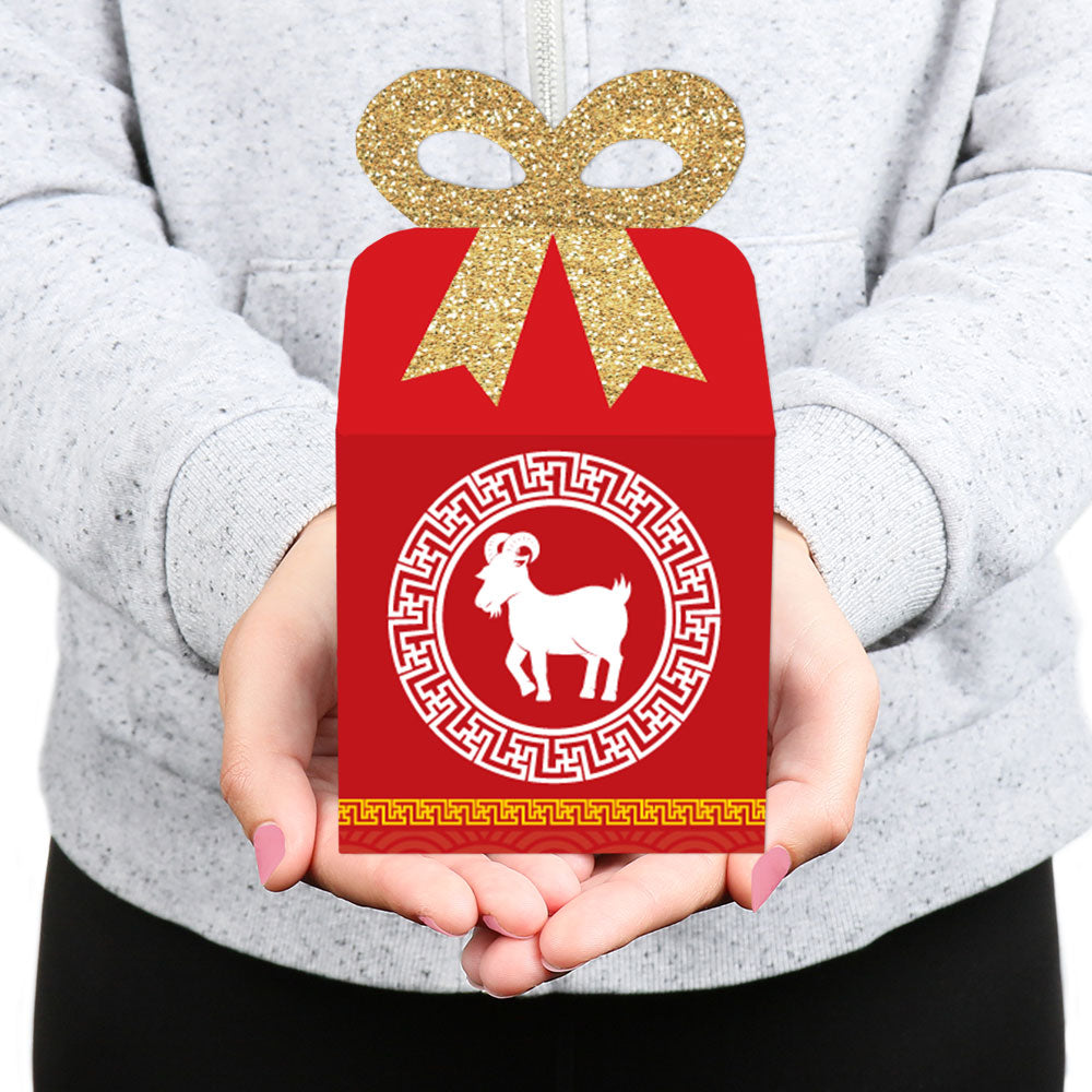 Chinese New Year - Square Favor Gift Boxes - 2027 Year of the Goat Bow Boxes - Set of 12