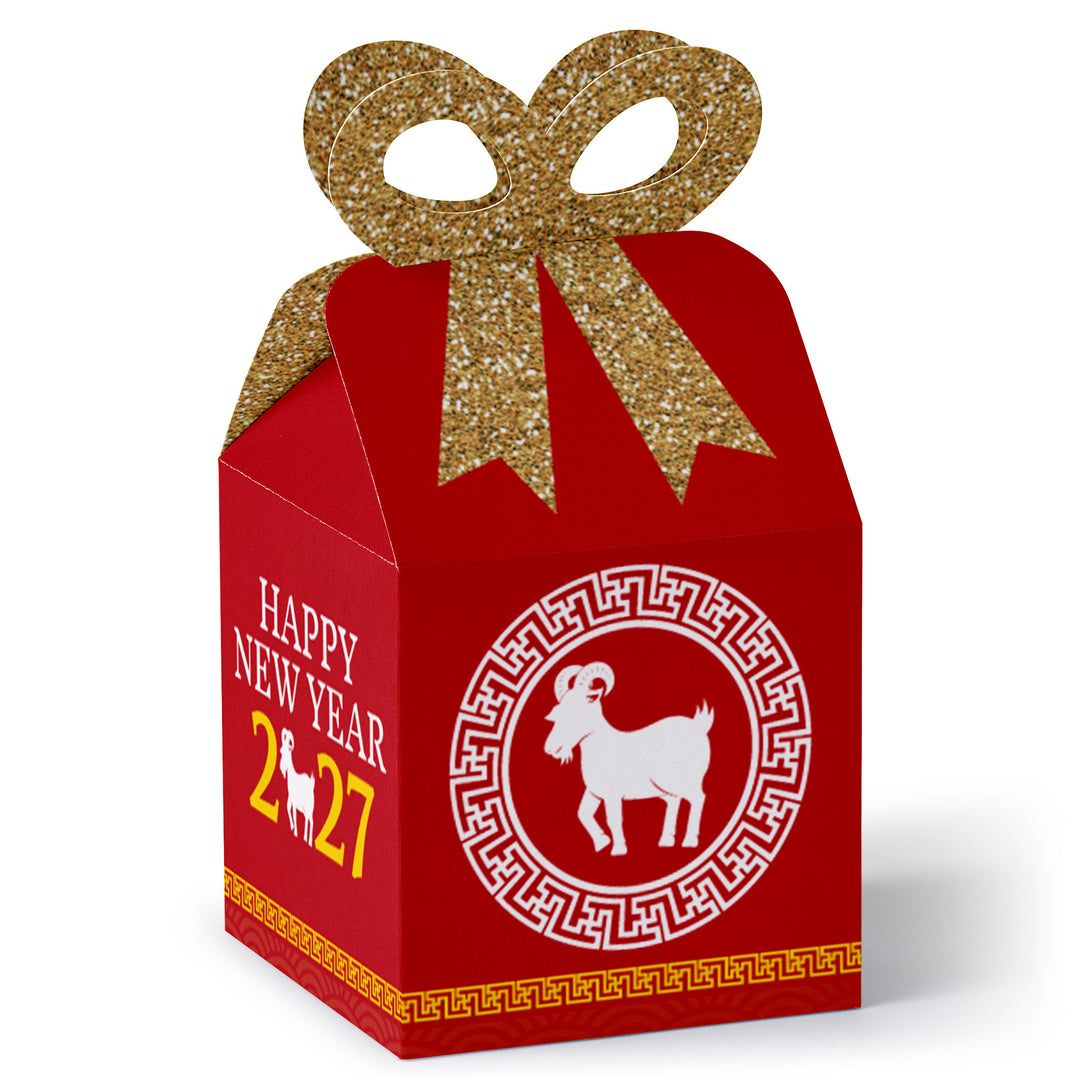 Chinese New Year - Square Favor Gift Boxes - 2027 Year of the Goat Bow Boxes - Set of 12