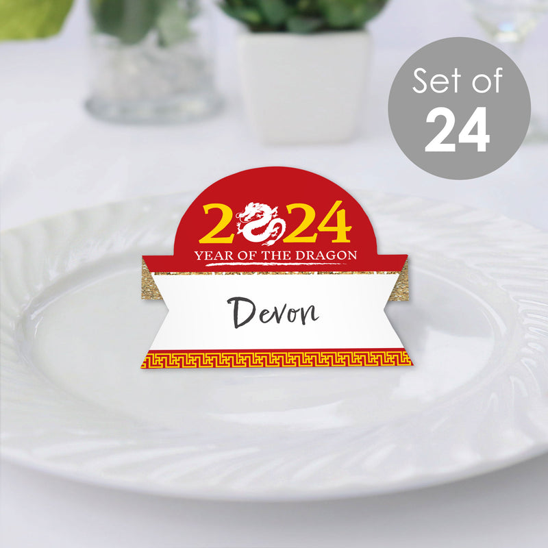 Chinese New Year - 2024 Year of the Dragon Tent Buffet Card - Table Setting Name Place Cards - Set of 24