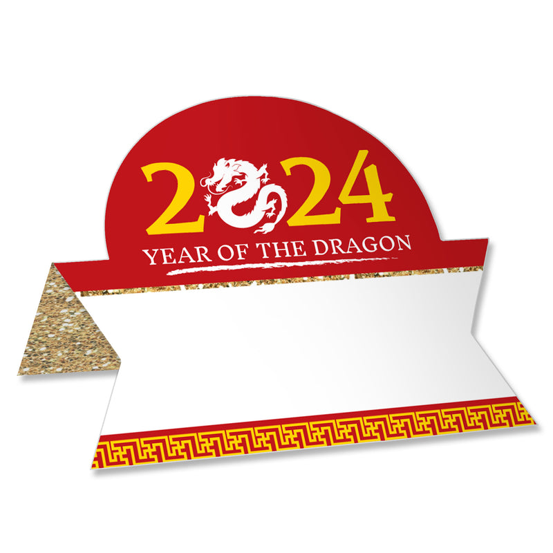 Chinese New Year - 2024 Year of the Dragon Tent Buffet Card - Table Setting Name Place Cards - Set of 24