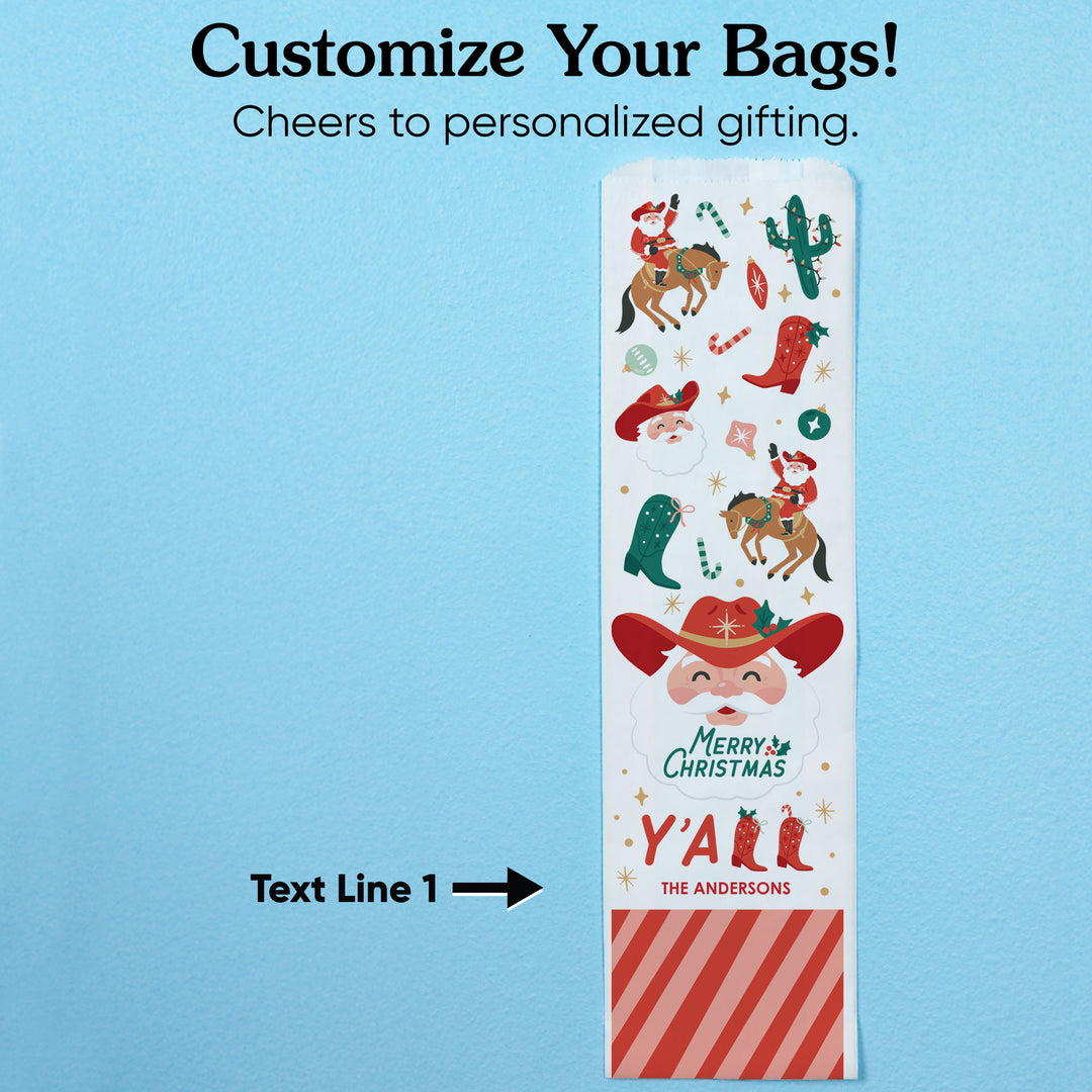 Custom Text Wine Bags - Christmas Cowboy