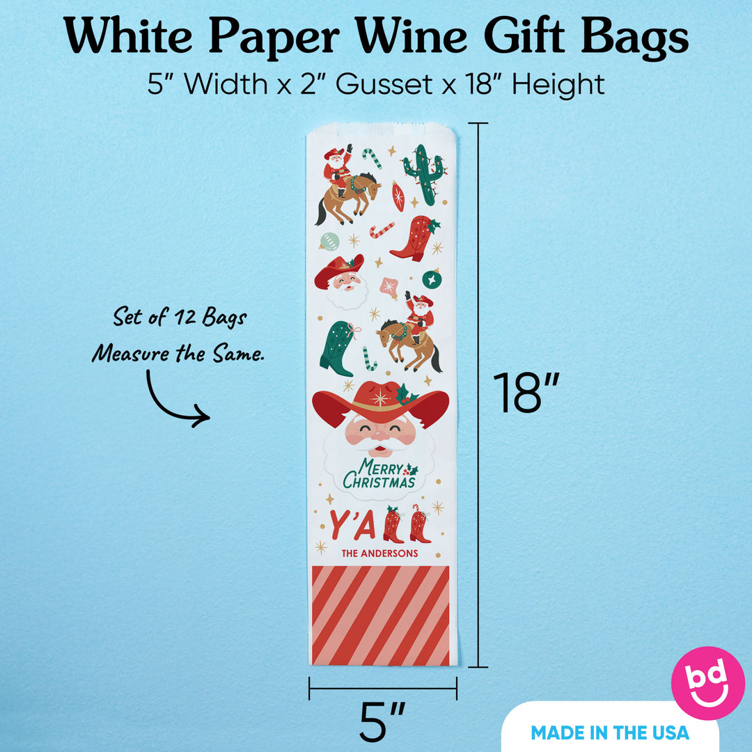 Custom Text Wine Bags - Christmas Cowboy