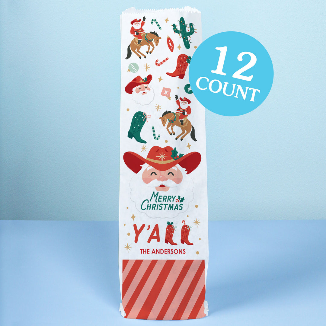 Custom Text Wine Bags - Christmas Cowboy