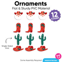 Christmas Cowboy Tree Ornaments - 12 Ct