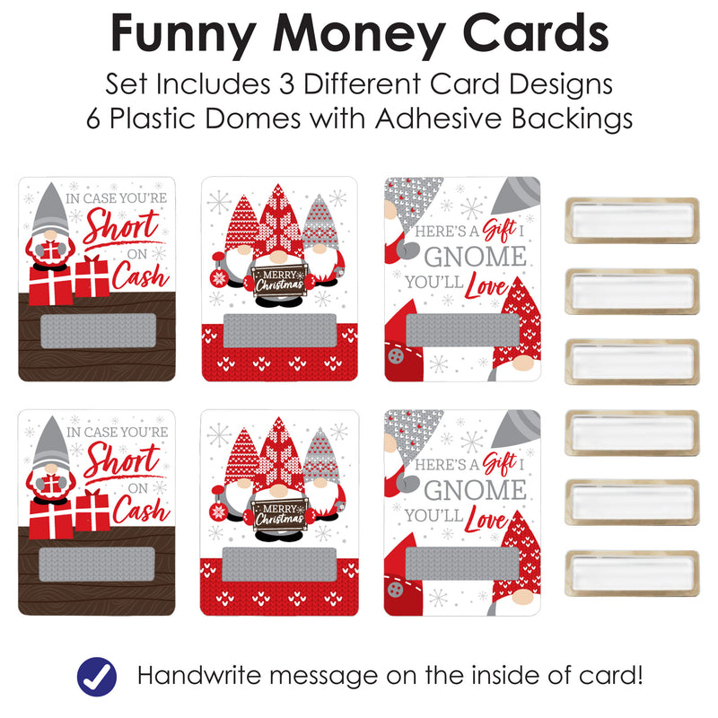Christmas Gnomes - DIY Assorted Holiday Party Cash Holder Gift - Funny Money Cards - Set of 6