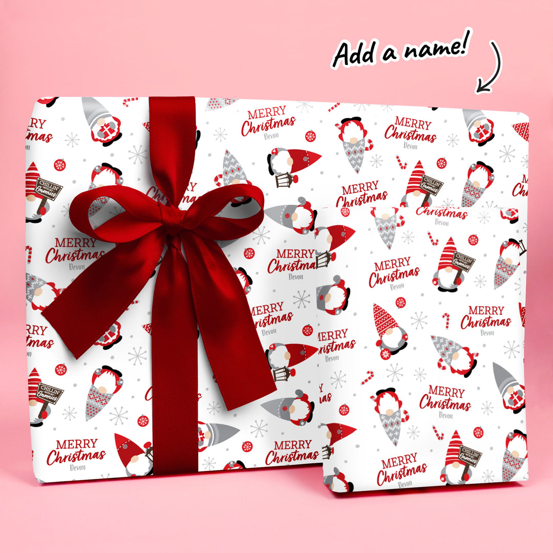 Custom Text Wrapping Paper - Christmas Gnomes